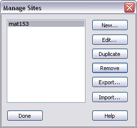 The Manage Site dialog box.