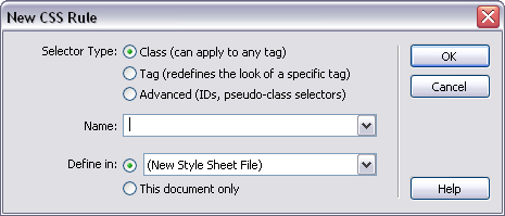 Use the New CSS Rule dialog box to create a new rule.
