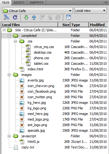 The structure of the Citrus Cafe site