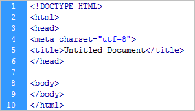 The basic HTML5 skeleton inserted by Dreamweaver CS5