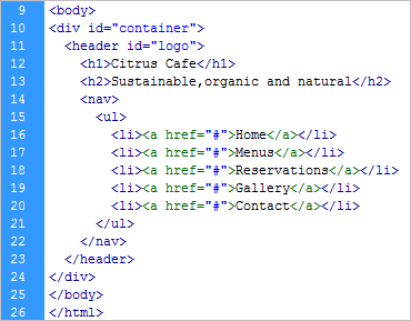 The markup after wrapping the <header> in a container <div>
