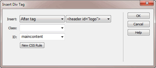 The <header> element is listed because it has an ID